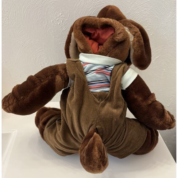 Ganz Brothers “Wrinkles” Dark Brown Dog Puppet 5139482 Brown Corduroy Overalls - Picture 6 of 10